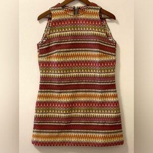 A-line sleeveless mini dress.  70’s style.  Beautiful colors!
